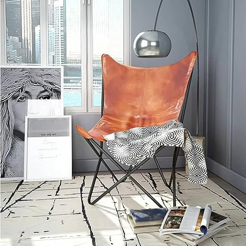 ZEYUAN Butterfly-Sessel, Butterfly Chair, Relaxstuhl, Armlehnensessel, Clubsessel, Braun Echtleder