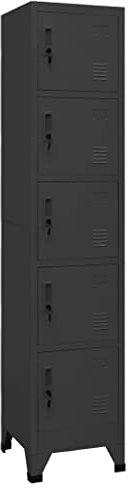 YEZIYIYFOB Schließfachschrank Anthrazit 38x40x180 cm Stahl Aktenschrank Metallschrank Werkzeugschrank Vorratsschrank BüRoschrank Werkstattschrank Aktenschrank AbschließBar Modernen Stil mit 5 Fächern