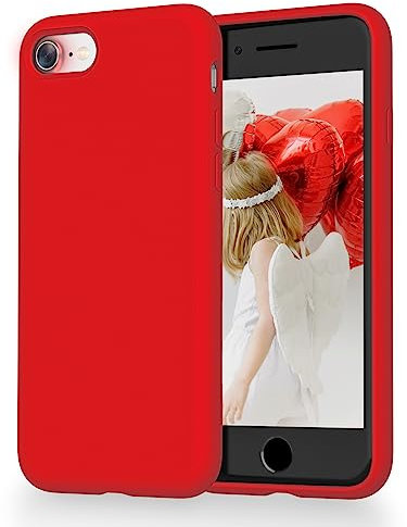 OitiYaa Liquid Silicone Case Compatible with iPhone SE 3/2 (2022/2020), iPhone 8/7 Case, 4.7 Inch, Soft Ultra Slim Protective Shockproof Phone Case with Anti-Scratch Microfiber Lining,Red