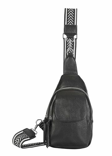 OBC Damen Crossbody Sling Tasche Rucksack Bodybag Crossbag Crossover Schultertasche Gürteltasche Brusttasche Umhängetasche Schwarz