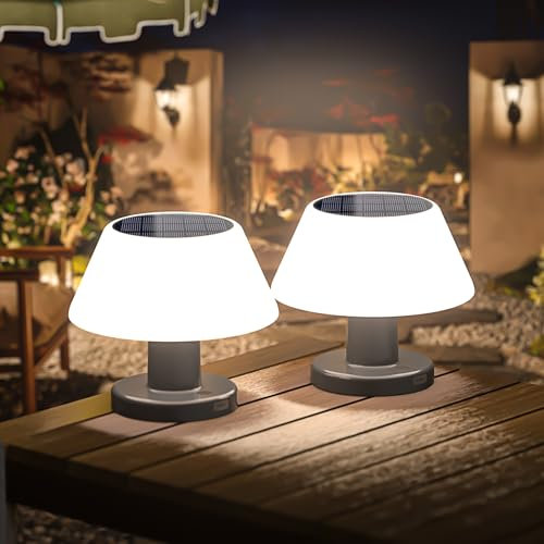 Boadw LED Solar Tischleuchte Außen Dimmbar, solarladung und USB 2 in 1 Solar Tischlampe Outdoor & Indoor für Tisch garten camping Schlafzimmer 2 Stück