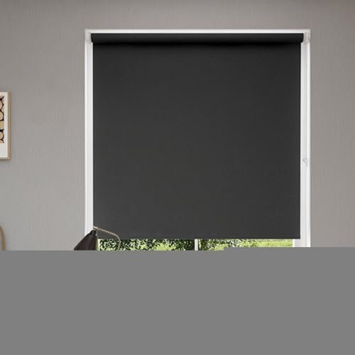 Seitenzug Springrollos 85 x 80 cm Lichtfilterung/Wasserdicht/Anti, Springrollo Tageslichtrollo Rollo, Doppelrollo für Fenster Verdunkelungsrollo, für Alle Türen und Fenster, Schwarz