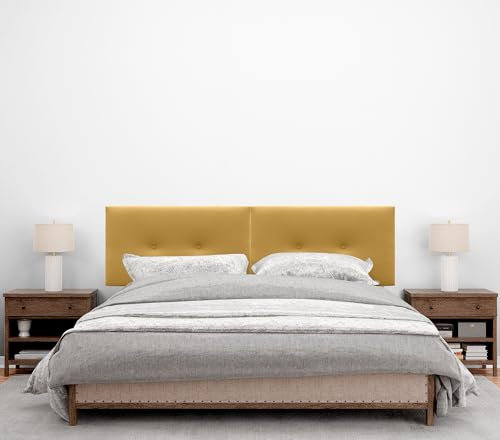 DHOME Kopfteil aus Kunstleder oder Stoff Acualine, glatt, mit zwei Knöpfen, 2-teilig, gepolstert, hochwertiges Kopfteil für Schlafzimmer, Senf, 160 cm, Dual (Betten 150/160)