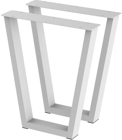 BK Styl 2 Stück Tischbeine aus Metall V2-Form | Tischgestell aus 80x40mm Profilen | Tischkufen Tischfüße Möbelbeine für Schreibtische & Esstische I Stahl Pulverbeschichtet I DIY (615x720mm White)