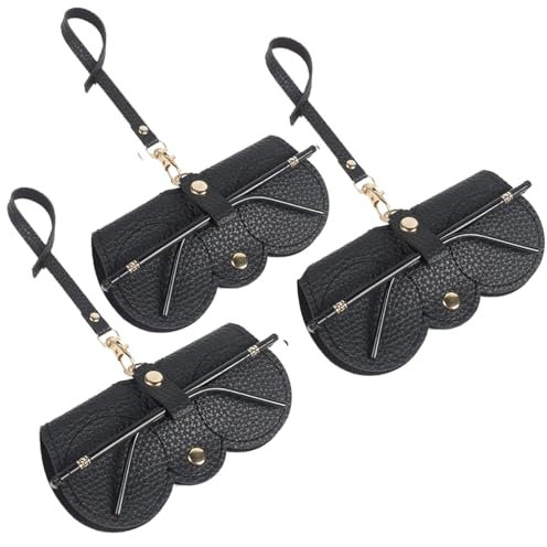 Ldirect 3 Stück Weich Leder Sonnenbrillen Taschen, Tragbare Brillenetuis Schlanke Brillenetuis Halter Sonnenbrillen Etui (Schwarz Schwarz Schwarz)