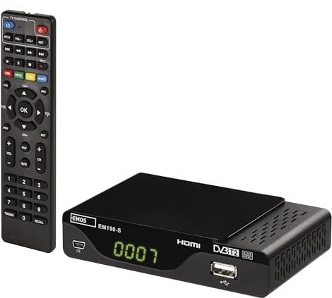 EMOS DVB-T2 HD Receiver H.265 HEVC mit USB, HDMI, SCART und Koaxial-Anschluss, Fernbedienung und Infrarot-Sensor, PVR, Mediaplayer und EPG Funktion, 1080p