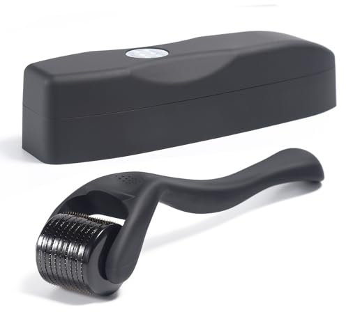 Bartroller 0.5mm Titan Nadeln, Derma-roller für Männer Bartwuchs, Mattschwarzer Bartroller, Mikronadel Roller zur Haut- und Haarpflege für Damen und Herren