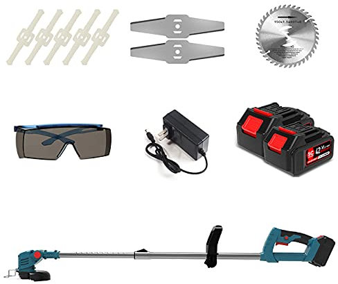 Tondeuse à gazon électrique sans fil, batterie au lithium 42 V 8 000 mAh, tondeuse à gazon domestique multifonctionnelle rechargeable avec tête de coupe à angle réglable, mauvaises herbes de jardin