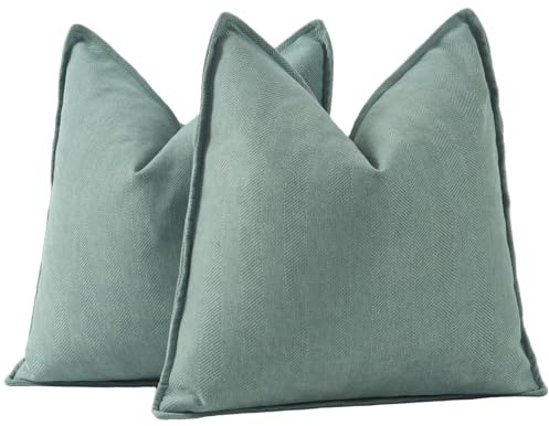 Madizz Lot de 2 Doux Housses de Coussin en Chenille Texturée Douce Simple décorative pour canapé Chambre Bleu grisâtre 65 x 65 cm