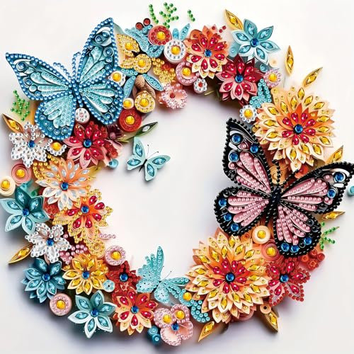 DAERLE Diamond Painting Speziell Geformtes, Diamond Painting Erwachsene, Diamant Painting Bilder Schmetterlingskranz, DIY 5D Diamond Painting Set für Wand Dekor 30x30cm
