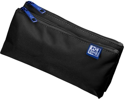 Oxford Federmäppchen für Mädchen und Jungen, Doppel-Fach, 2 Taschen, langlebig, schwarz