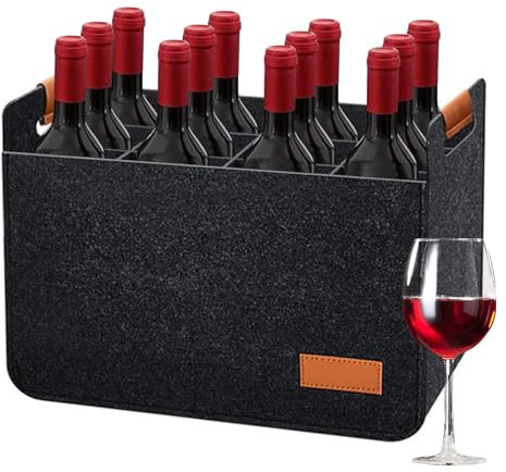 12 Bottles Wine Carrier Tote - Felt Travel Bag With Removable Divider, Foldable and Portable Beer Bottle Storage Box for Picnic, Camping, Travel, Party