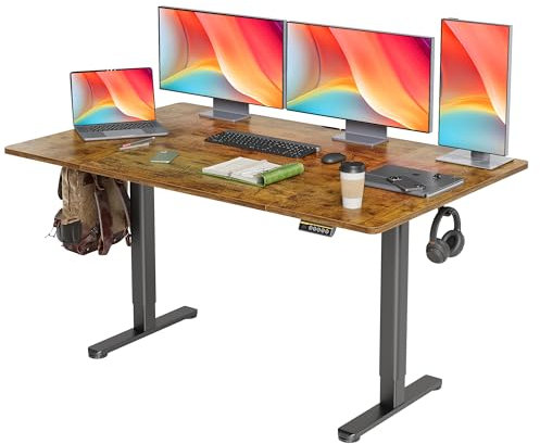 Claiks Elektrisch Höhenverstellbarer Schreibtisch 160×80 cm (FSC®) - Steh-Sitz-Tisch mit Kabelmanagement & Memory-Funktion Leiser Motor für Homeoffice Ergonomisches Design Vintage Braun