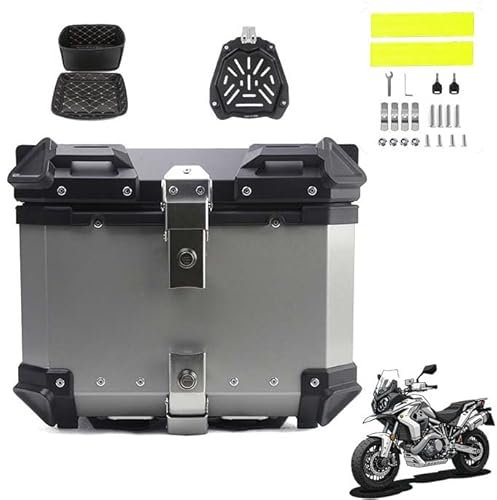 BLAFT Motorradkoffer Topcase für Honda XL750 Transalp 2023, Wasserdicht Topcase Aluminium Motorrad Heckbox Reisen Motorradkoffer für Lagerung Helm Motorradkoffer,36L-Silver