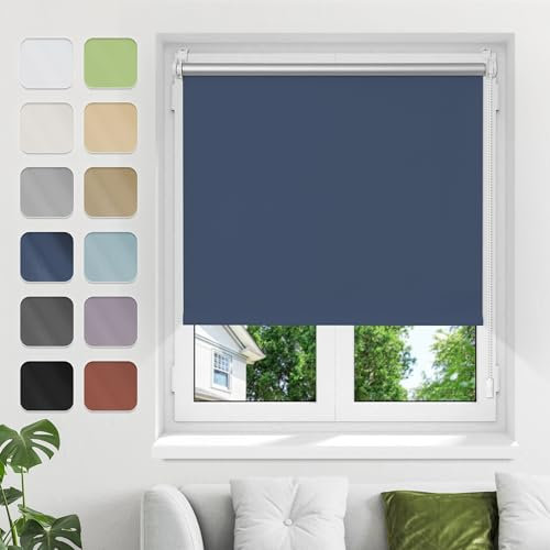 Verdunkelungsrollo ohne Bohren Klemmfix B50xH170cm(Stoffbreite45cm) Dunkelblau Verdunklungsrollo Fensterrollo Thermorollo Rollo Seitenzugrollo Klemmrollos für Fenster
