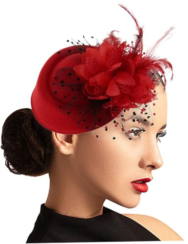 Pastoralist Fascinator Hat, Vintage Damen -Faszinatoren mit Blume, Faszinatoren Hüte für Frauen -Tee -Party -Kopfbedeckung (Rot)