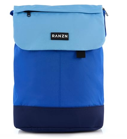 RANZN® – Madrid – Premium Damen Rucksack mit Laptoptasche, Daypack für Arbeit und Schule, Robust mit starken Reißverschlüssen, Hellblau-Blau-Schwarz