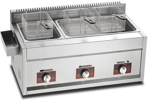 Friteuse Commerciale au gaz/LGP, Grande capacité de 33 L, contrôle de la température Autonome, friteuse de comptoir en Acier Inoxydable épais, avec 2 paniers et Couvercle (gaz)