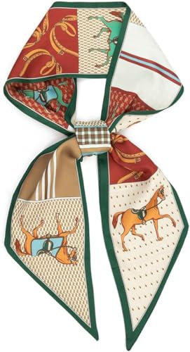 FonVan Seidenschal Seide Haarschal für Damen, Halstücher, Bandana, Satin Schal Kopftuch, Halstücher für Handtaschen, Handtaschen-Zubehör, Seidentücher Scarf (Green Horse)