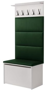 KOBI Andy Dielenset mit Sitz | Kleiderbügel + Box | Polsterplatten | Garderobe für den Flur | (Dunkelgrün)