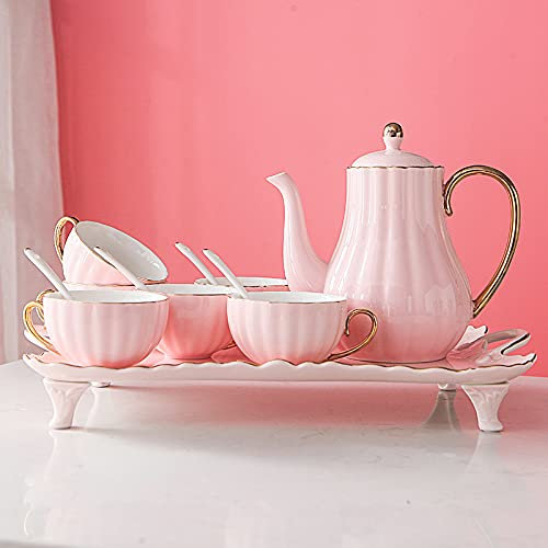 RAABYU Juego de té Juegos de té de Porcelana Juego de Taza de café y platillo Tazas de café con Bandeja para Mujeres y niñas