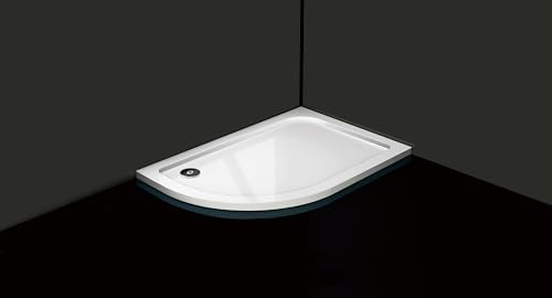 Quadrant Offset White Stone Shower Tray for Shower Enclosure Slimline Heavy with Waste (1000 x 900mm Left)