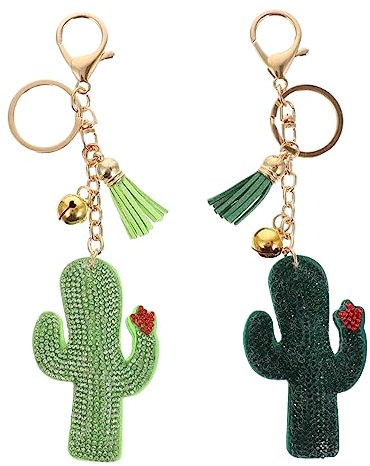 WOFASHPURET 2pcs Rhinestone Inlaid Cactus Key Chains Cute Bag Charm Key Pendants for Handbags and Backpacks Attractive Secure Lobster Attachment
