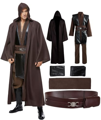 Fortunezone Herren Ritter Kostüm Tunika mit Kapuze Uniform Anakin Cosplay Kostüme Erwachsene