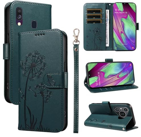 Bravoday Handyhülle für Samsung Galaxy A40 Hülle, Premium PU Lederhülle Klappbar Tasche Klapphülle mit Magnet Kartenfach Standfunktion Schutzhülle für Galaxy A40, Dunkelgrün