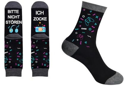 Lustige Gaming Socken für Herren (Größe 43-46) mit Spruch 'BITTE NICHT STÖREN, ICH ZOCKE' – Lustige Geschenke für Männer und Gamer, Coole Socken für Männer und Damen