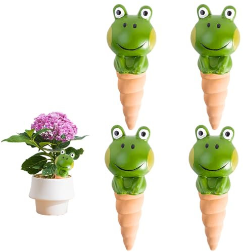 Rppiup Plant Watering Devices, 4pcs Plant Watering Globes, Automatic Frogs Styles Self Watering Plant Spikes, Ceramics Plant Feeders Drip Water, Lazy Plant Self Watering Spikes for Indoor Outdoor