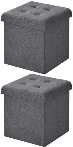 WOLTU 2er Set Sitzhocker mit Stauraum, Faltbarer Hocker mit Deckel, Fußhocker Falthocker Sitzwürfel Aufbewahrungshocker, für Wohnzimmer Schlafzimmer, 30x30x30 cm, Dunkelgrau