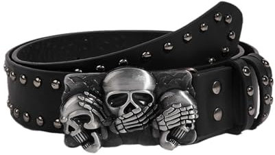 MILAKOO Punk Leder Gürtel Y2K Hip Hop Schädel Grunge Schwarz Verstellbar Damen Gürtel