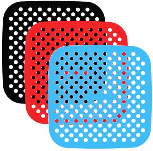 Classicseali 3pcs Silicone Air Fryer Liners Reusable, 7.5 Inch Square Non-Stick Airfryer Liners Silicone, Easy to Clean Air Fryer Accessories, 3Colors