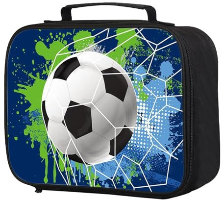 KBIBCK Football Lunch Box Bag, 3D Football Insulated Lunch Bag Kids, Portable Footballs Lunch Box with Water Bottle Holder, Insulated Lunch Bag for Kids Boy Girl for School Picnic Travel & Camping (C)