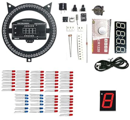 Koolenry DS1302 Electronic Clock Kit DIY Rotating LED Display Time Temperature Soldering Learning Practice Project Red