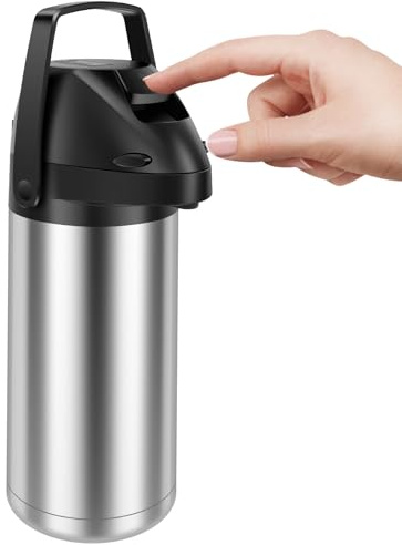 Airpot da 1,9 l, in acciaio inox, 64 once, impermeabile, con chiusura di sicurezza per caffè, tè, cioccolata calda, cacao