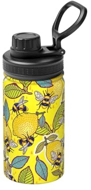 Isolierte Metall-Wasserflasche, 340 ml, Motiv: gelbe Zitrone und Biene, 340 ml, hält kalt und heiß