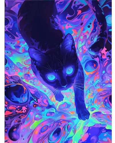 GEEHEIY Diamond Painting Erwachsene Fantasy Schwarze Katze 30 x 40 cm | 5D DIY Diamantmalerei Bild für Erwachsene, Trippy Katzen Deko, entspannendes Basteln, Wohnaccessoires, Geschenkidee