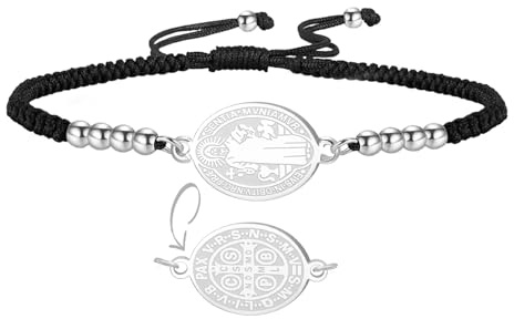 EUEAVAN Armband mit Benedikt-Medaille, handgefertigtes Glücksrotseil, zweiseitiges San-Benito-Armband, Kreuz, Schutzheiliger-Amulett, Katholischer Schmuck, Geschenk