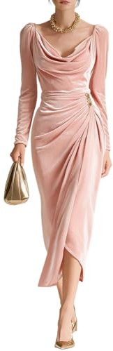 Minetom Robe Velours Femme Élégante Automne Hiver Manches Longues Moulante Cocktail Soirée Fête Dress