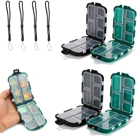 4 Stück Tackle Box Angeln,Köderboxen Angeln,Angelboxen für Zubehör,Angelköder Box,Tacklebox,Köderbehälter mit 4pcs Umhängeband,Wasserdicht Köderbox aus Kunststoff für Fishingtackle,Haken