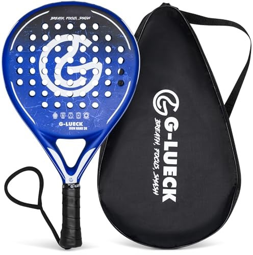 Padel Schläger Iron Hand – 3K Carbon Oberfläche & Stabiler Carbon Rahmen – Runder Padelracket für Anfänger & Fortgeschrittene in Blau – Hohe Kontrolle & Power – Inklusive Tragetasche