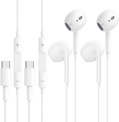 2 Pack USB C Headphones for iPhone 17, Type C Earphones HiFi Stereo Noise Earbuds with Mic&Volume Control for iPhone 17/16/16e/15 Pro Max/Plus, i-Pad Pro/Air/Mini, Galaxy S25/S24/S23/S22/S21/Ultra