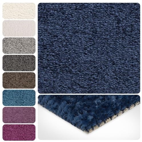 Teppichboden Meterware Auslegware Velours Hochflor | 4m 5m breit, dunkel-blau, 300x400cm