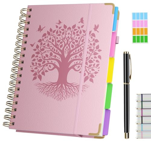 Notizbuch B5 Liniert, Notizblock mit 5 Trennblättern & Stift,320 Seiten Journal Buch mit 100gsm Dickes Tintenfestes Papier，Notizbuch Innentasche für Arbeit, Studium und Alltag, 19 x 25cm-Rosa