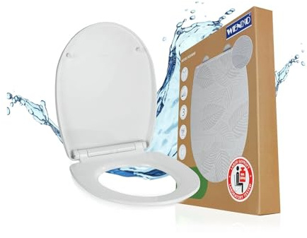 WENKO WC Sitz Mod. Roanne, Toilettendeckel mit Absenkautomatik, Relief-Druck und Blätter-Motiv, hohe Belastbarkeit bis 350 kg, abnehmbar, Klodeckel aus bruchstabilem Thermoplast, oval
