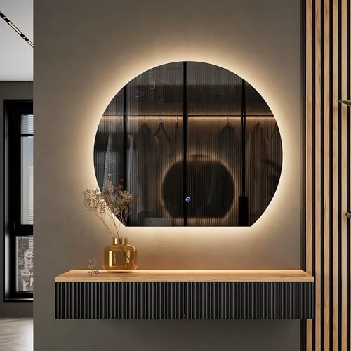 Planetmöbel Flur Garderobe Set Konsolentisch 100 cm, Spiegel | Beleuchtung halbrund Bogenspiegel, Wand-Konsole 100 x 16 x 35 cm (gold eiche / schwarz), Aube Wandspiegel 80 x 70 cm
