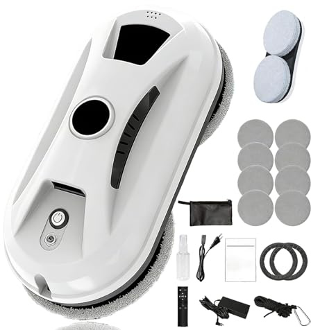 Automatic Window Cleaner Robot with Water Spray, 3000Pa Suction Smart Glass Cleaner, AI Path Planning & Anti-Fall Safety System, Robotic Window Cleaner for High-Rise, Tiles, Mirrors(1PC)