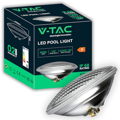 V-TAC LED Poolbeleuchtung Unterwasser 12W – PAR56 – Stoßfeste Glaslampe für die Beleuchtung von Schwimmbädern und Brunnen – 1260 Lumen – Unterwasser Licht – Energiesparend – IP68 – Kaltweiß